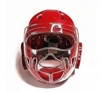 Lljsszr Karate Breathable Sparring Helmet Face Guard Hook-and-Loop Adjustable PU Coating Suitable for Taekwondo Boxing Mixed Arts, Red, XS