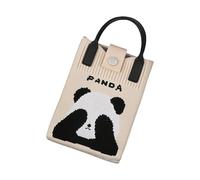 Lljsszr Women's Shoulder Bag, Crossbody Bag, Mini Handbag, Cell Phone Bag Made of Crocheted Polyester with Panda Motif for Women and Girls for Spring Fest, Beige