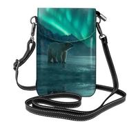 LLKGO TPolar Bear in the Northern Lights Pattern Crossbody bag, mobile phone bag, women's small wallet, a practical gift suitable for going out, exercising, and shopping