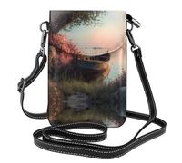 LLKGO TSmall boat on the lake shore Pattern Crossbody bag, mobile phone bag, women's small wallet, a practical gift suitable for going out, exercising, and shopping