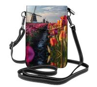 LLKGO TWindmills in the Tulips Pattern Crossbody bag, mobile phone bag, women's small wallet, a practical gift suitable for going out, exercising, and shopping