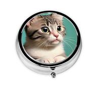 LLKGOT A Curious cat Picture Round Mini Pill Box with 3 compartments for Pill Storage and Portable Travel