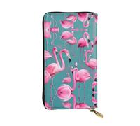 LLKGOT A flock of flamingos Pattern Women's leather long handheld wallet large capacity credit card zipper bag