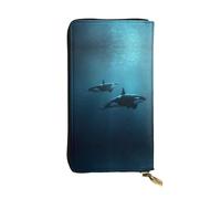 LLKGOT A swimming killer whale Pattern Women's leather long handheld wallet large capacity credit card zipper bag