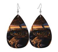 LLKGOT Airplane cockpit Picture Water droplet pendant earrings and leather earrings, suitable as holiday birthday gifts for women