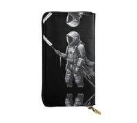 LLKGOT Astronaut's armor Pattern Women's leather long handheld wallet large capacity credit card zipper bag