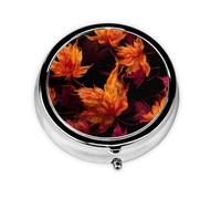 LLKGOT Autumn Maple is on fire Picture Round Mini Pill Box with 3 compartments for Pill Storage and Portable Travel