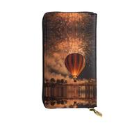 LLKGOT Balloons under fireworks Pattern Women's leather long handheld wallet large capacity credit card zipper bag