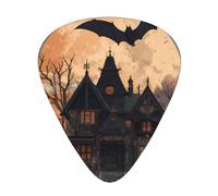 LLKGOT Bats and Haunted Houses Picture Guitar plectrum 12 pieces with three thickness plectrum combinations suitable for bass and ukulele
