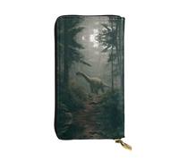 LLKGOT Big dinosaur in the forest Pattern Women's leather long handheld wallet large capacity credit card zipper bag
