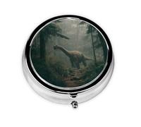 LLKGOT Big Dinosaur in The Forest Picture Round Mini Pill Box with 3 compartments for Pill Storage and Portable Travel
