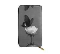 LLKGOT Black and white silence Pattern Women's leather long handheld wallet large capacity credit card zipper bag