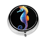 LLKGOT Blue Seahorse Picture Round Mini Pill Box with 3 compartments for Pill Storage and Portable Travel