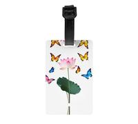 LLKGOT Butterflies Dancing Beside Lotus Picture Luggage Tags and Travel Bag Tags are Suitable for Both Men and Women to Prevent Luggage