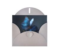 LLKGOT Butterfly On A Blue Rose Picture Greeting Card - Premium Pearlescent Paper Double Sided Pearl Effect Design
