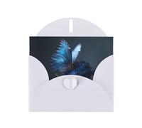 LLKGOT Butterfly On A Blue Rose Picture Greeting Card - Premium Pearlescent Paper Double Sided Pearl Effect Design
