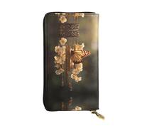 LLKGOT Butterfly on a wind chime Pattern Women's leather long handheld wallet large capacity credit card zipper bag