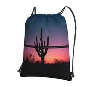 LLKGOT Cactus Sunset Silhouette Printing Drawstring Zipper Backpack Strong and lightweight for Hiking Camping