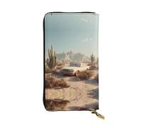 LLKGOT Car in the desert Pattern Women's leather long handheld wallet large capacity credit card zipper bag