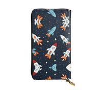 LLKGOT Cartoon rocket launch direction Pattern Women's leather long handheld wallet large capacity credit card zipper bag