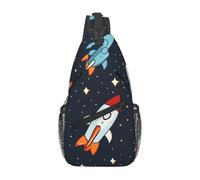 LLKGOT Cartoon rocket launch direction Picture Cross shoulder bag suitable for men and women, suitable for fitness bags and hiking trips