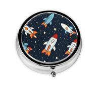 LLKGOT Cartoon Rocket Launch Direction Picture Round Mini Pill Box with 3 compartments for Pill Storage and Portable Travel