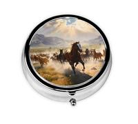 LLKGOT Cattle and Horses on The Grassland Picture Round Mini Pill Box with 3 compartments for Pill Storage and Portable Travel