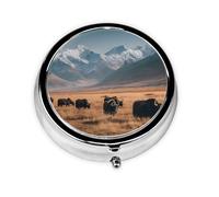 LLKGOT Cattle on The Prairie Picture Round Mini Pill Box with 3 compartments for Pill Storage and Portable Travel