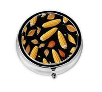 LLKGOT Celebrate Thanksgiving Day Picture Round Mini Pill Box with 3 compartments for pill storage and portable travel