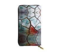 LLKGOT Ceramic glaze cracks Pattern Women's leather long handheld wallet large capacity credit card zipper bag