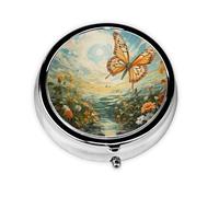 LLKGOT Chasing Butterflies in Summer Picture Round Mini Pill Box with 3 compartments for Pill Storage and Portable Travel