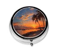 LLKGOT Coconut Groves on The Beach Picture Round Mini Pill Box with 3 compartments for Pill Storage and Portable Travel