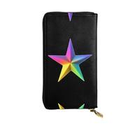 LLKGOT Colorful five-pointed stars Pattern Women's leather long handheld wallet large capacity credit card zipper bag