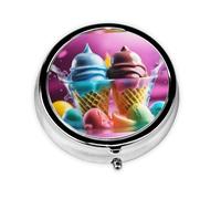 LLKGOT Cool Ice Cream Picture Round Mini Pill Box with 3 compartments for Pill Storage and Portable Travel