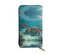 LLKGOT Crabs at the bottom of the sea Pattern Women's leather long handheld wallet large capacity credit card zipper bag