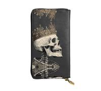 LLKGOT Crown Skull Pattern Women's leather long handheld wallet large capacity credit card zipper bag