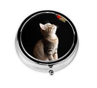 LLKGOT Curious Kitten Picture Round Mini Pill Box with 3 compartments for Pill Storage and Portable Travel