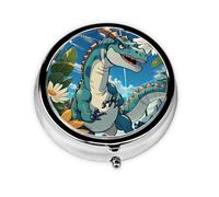 LLKGOT Cute Dinosaur Picture Round Mini Pill Box with 3 compartments for Pill Storage and Portable Travel
