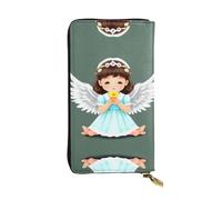 LLKGOT Cute little angel Pattern Women's leather long handheld wallet large capacity credit card zipper bag