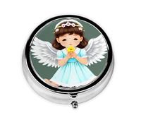 LLKGOT Cute Little Angel Picture Round Mini Pill Box with 3 compartments for Pill Storage and Portable Travel