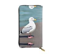 LLKGOT Cute seagull Pattern Women's leather long handheld wallet large capacity credit card zipper bag