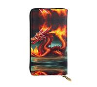 LLKGOT Dragon King in Fire Pattern Women's leather long handheld wallet large capacity credit card zipper bag