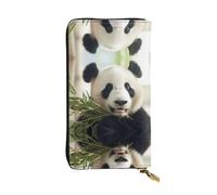 LLKGOT Dumb Panda Pattern Women's leather long handheld wallet large capacity credit card zipper bag
