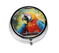 LLKGOT Dumb Parrot. Picture Round Mini Pill Box with 3 compartments for Pill Storage and Portable Travel