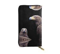 LLKGOT Eagle looking back Pattern Women's leather long handheld wallet large capacity credit card zipper bag