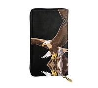 LLKGOT Eagle with wings spread Pattern Women's leather long handheld wallet large capacity credit card zipper bag