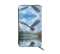 LLKGOT Egrets taking off Pattern Women's leather long handheld wallet large capacity credit card zipper bag