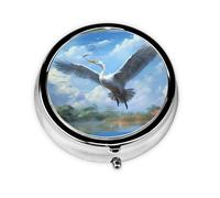 LLKGOT Egrets Taking Off Picture Round Mini Pill Box with 3 compartments for Pill Storage and Portable Travel