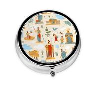 LLKGOT Egyptian Architecture Picture Round Mini Pill Box with 3 compartments for Pill Storage and Portable Travel