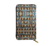 LLKGOT Egyptian Jar Pattern Women's leather long handheld wallet large capacity credit card zipper bag